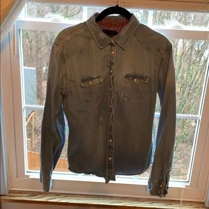American Eagle distressed denim button-down
